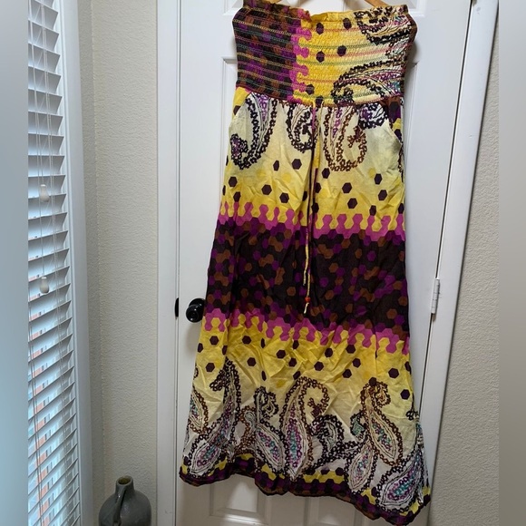 ❤B04-Ark & Co Bohemian Smocked Maxi Dress Sz. M with pockets - Picture 3 of 5